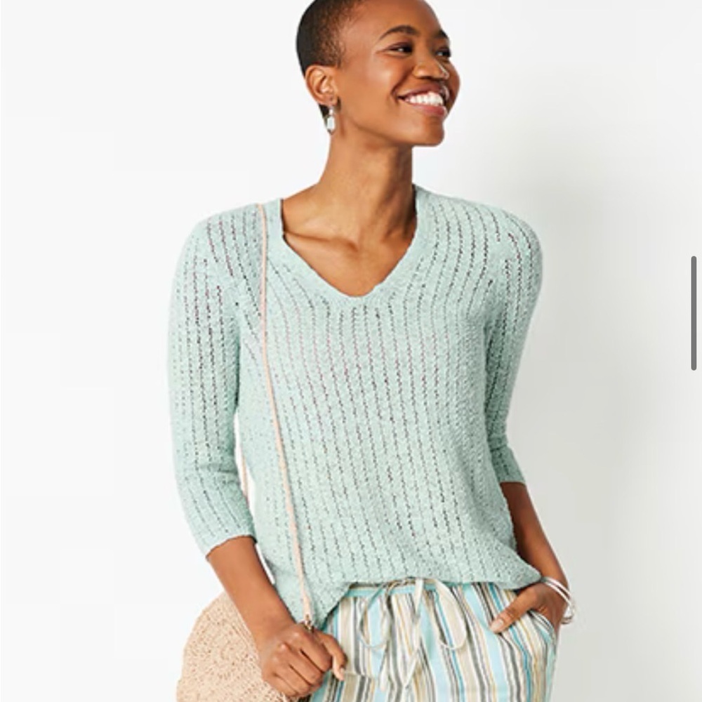 J. Jill Soft Aqua V-Neck Tunic Loose Knit Sweater NWT
